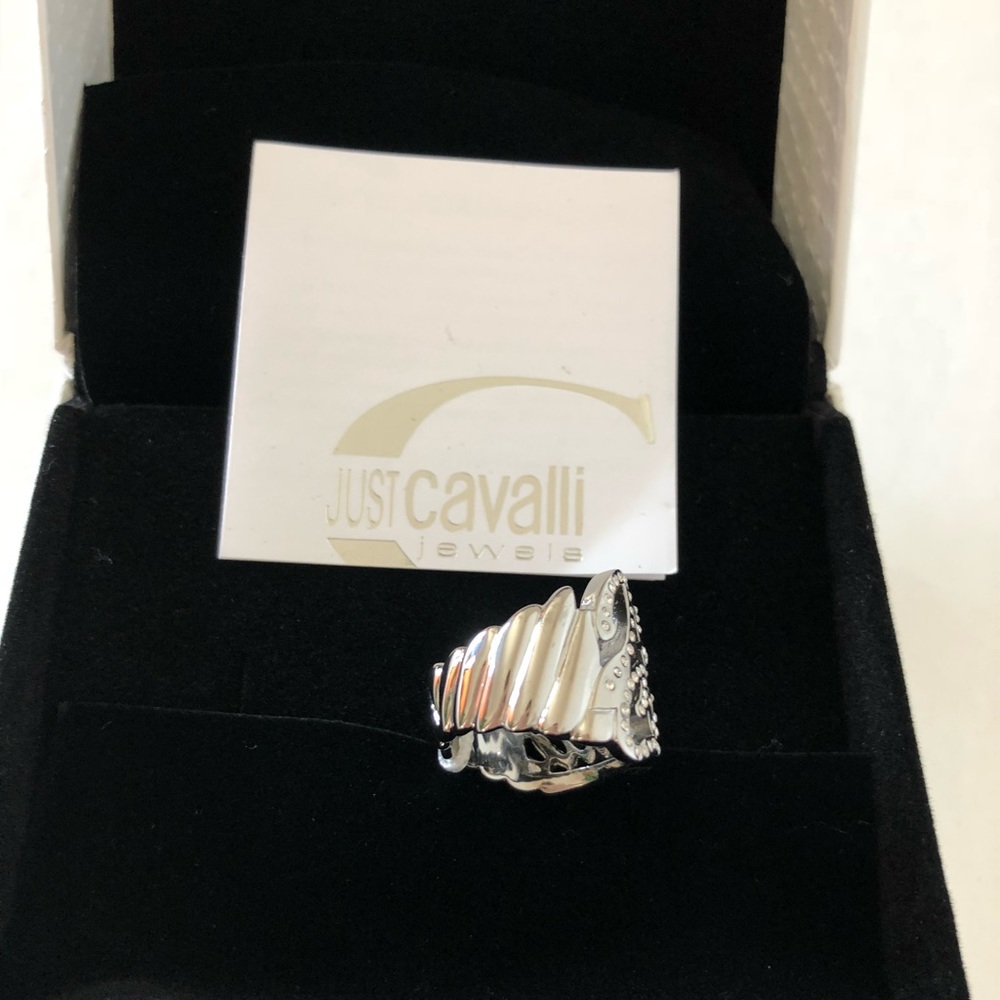 NWT! Just Cavalli Silver Crystal Ring - Picture 3 of 6